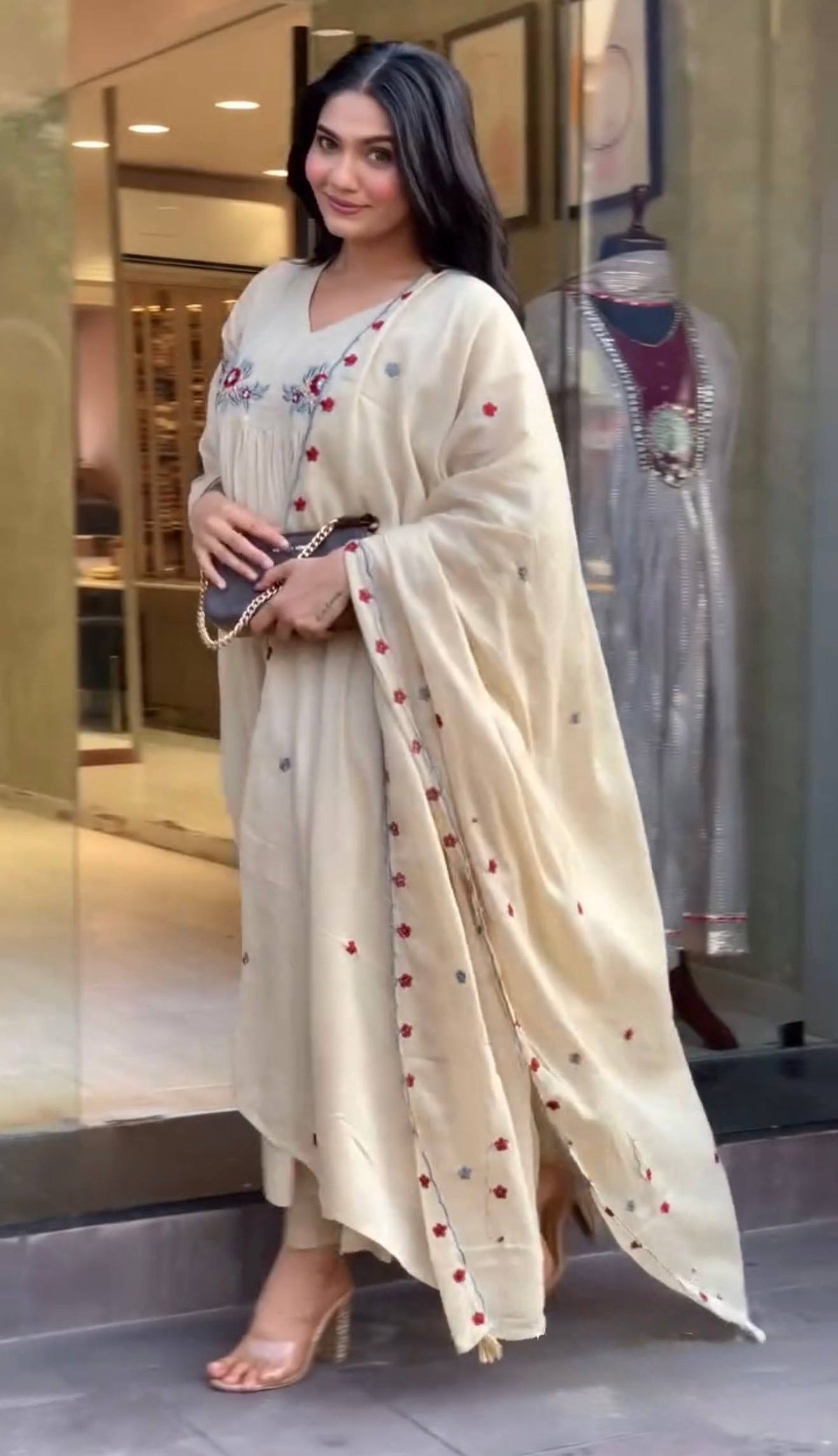 Designer Party Wear & Festival Look | Pure Mulmul Roman Kurti Pant & Dupatta Set