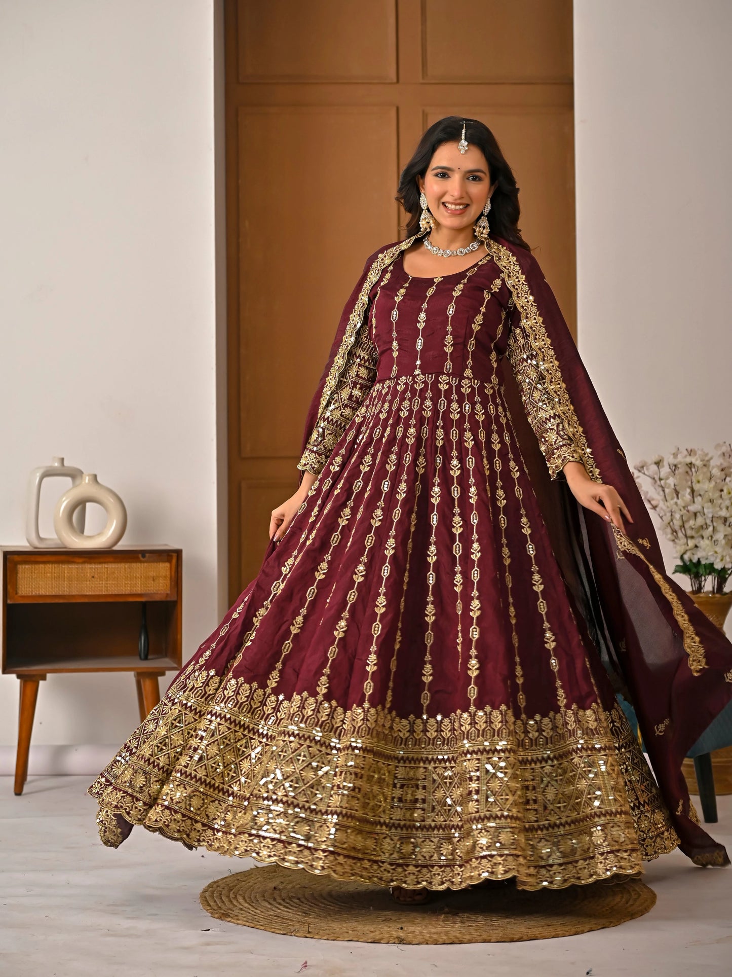 Amrapali Trend Maroon Heavy Embroidered Kurta Palazzo Set with Dupatta | Wedding & Festive Wear