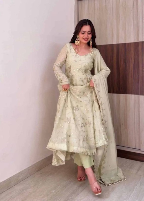 Exclusive Trending Designer Gown with Heavy sequence embroidery work Dupatta