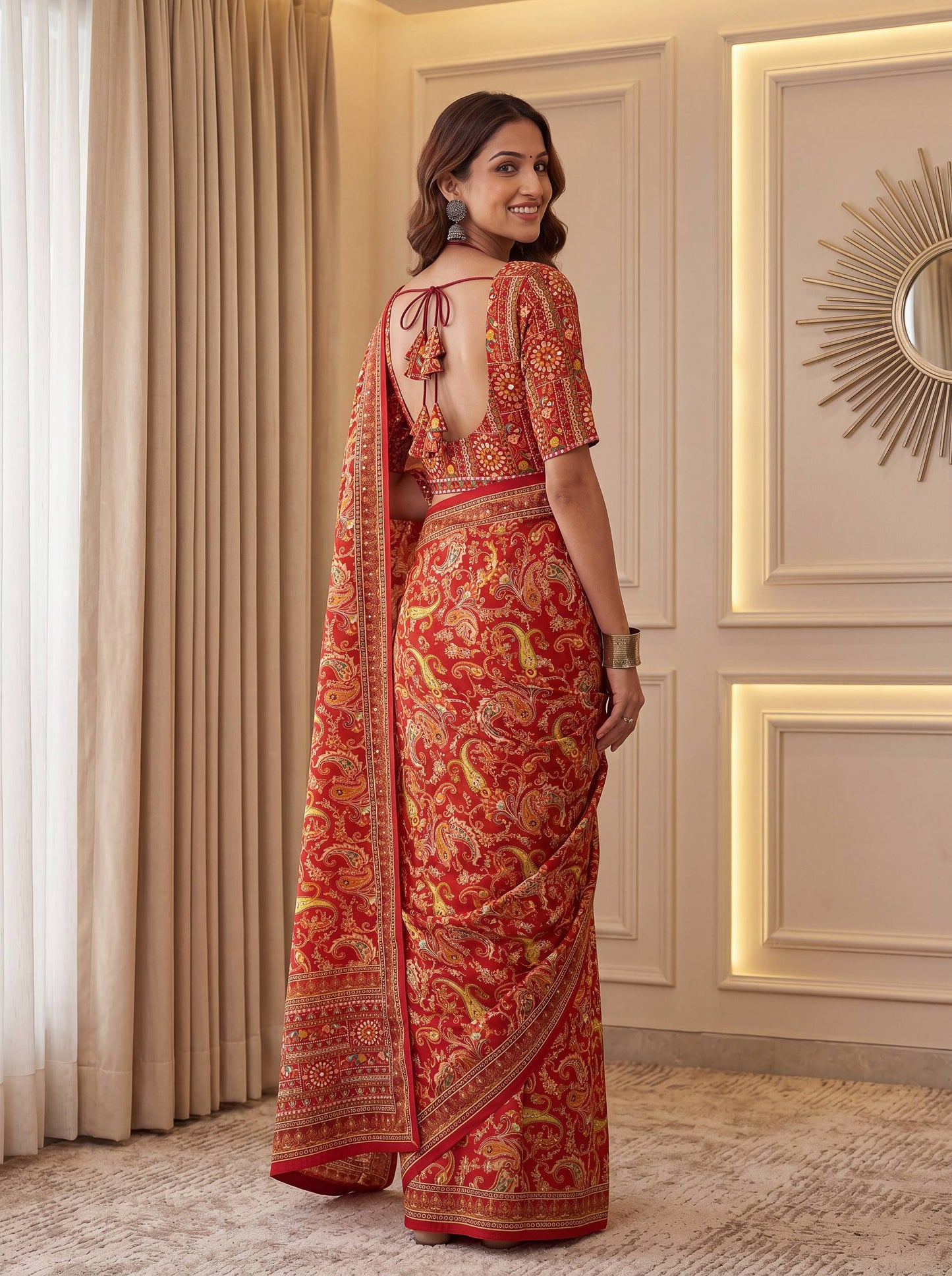 Red Paisley Print Designer Saree for Wedding, Festive & Party Wear