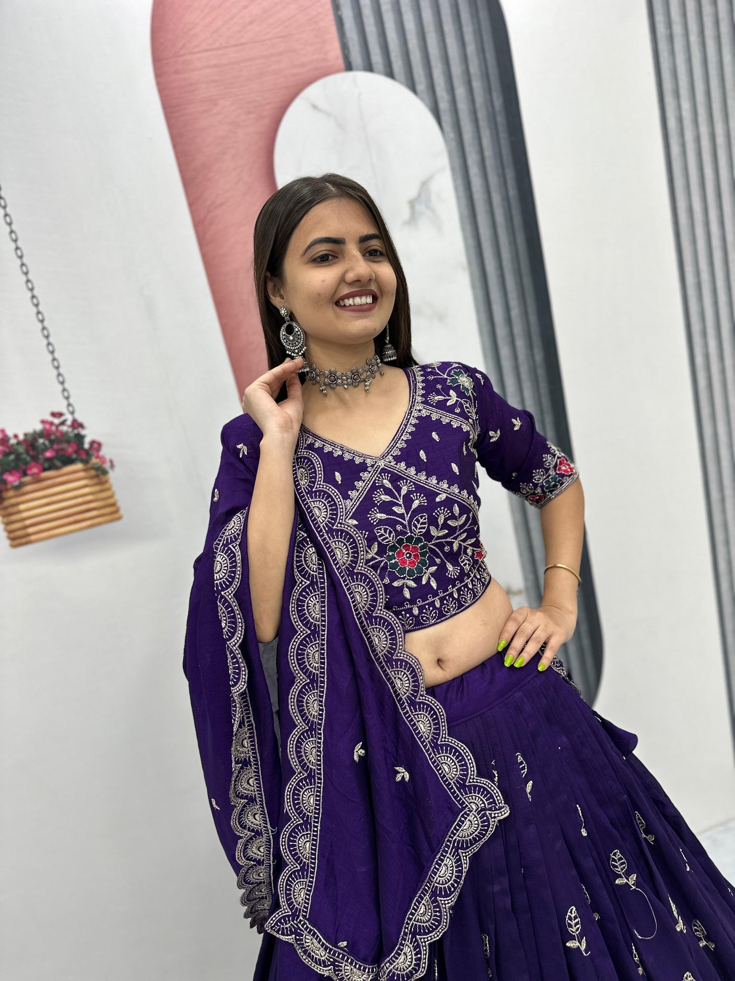 Buy purple party wear lehenga choli with embroidered work and matching dupatta online