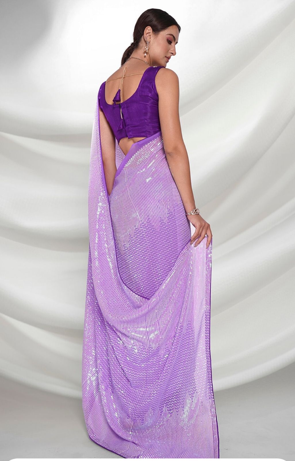 Elegant Purple Wedding Wear Georgette Saree with Premium Double Run Sequins Work