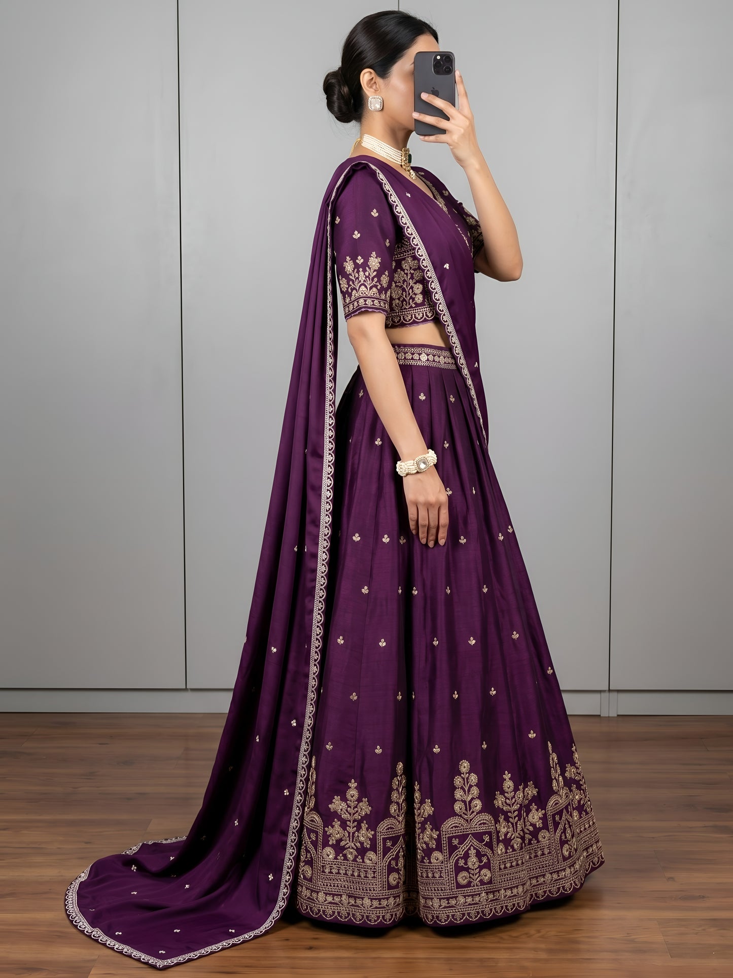 Traditional Royal Purple Embroidered Lehenga Choli for Wedding Functions