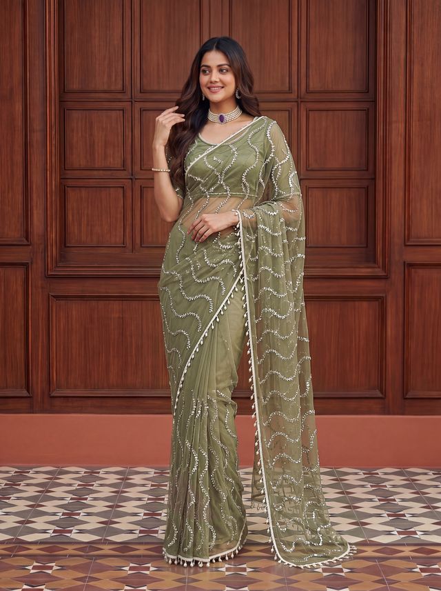 Intricately Bidds handwork embroidered saree