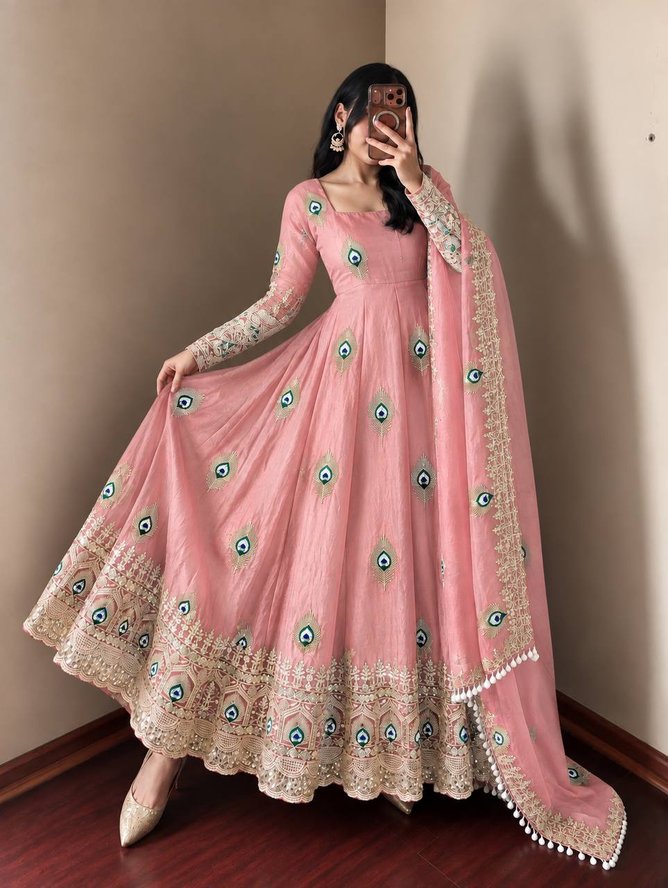 Exclusive Designer Fendy Silk Gown with Heavy Sequence Embroidery – Wedding, Festive & Party Wea