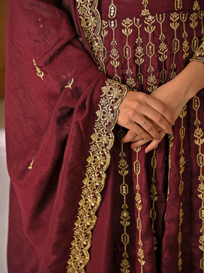Amrapali Trend Maroon Heavy Embroidered Kurta Palazzo Set with Dupatta | Wedding & Festive Wear