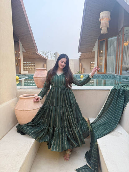 -53%   Amrapali Trend Women's Heavy Brocade Anarkali Suit Set with Pant & Brocade Dupatta