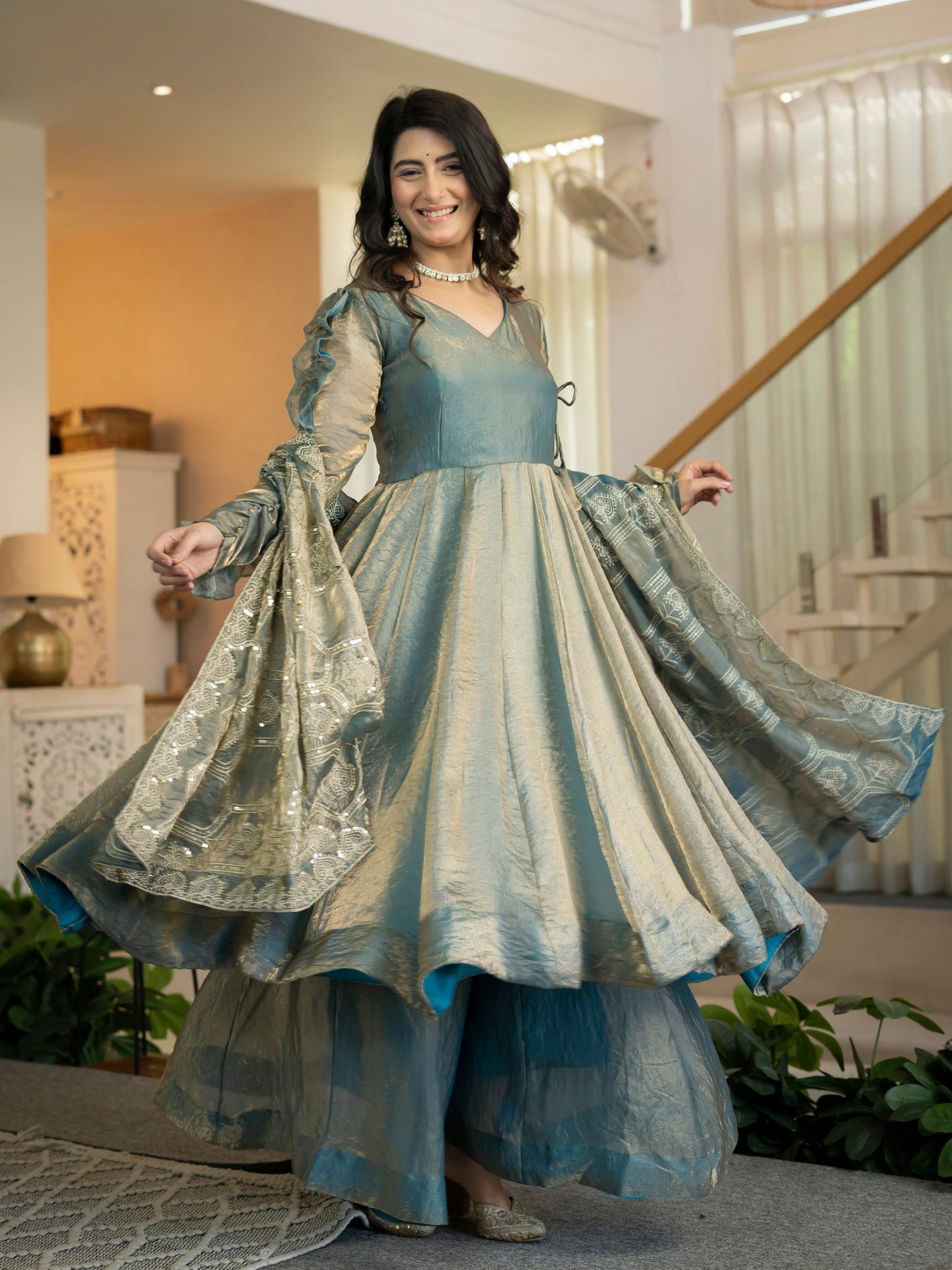 Premium Heavy Fandy Silk Designer Anarkali Suit Set with 5mm Sequence & Embroidery Work