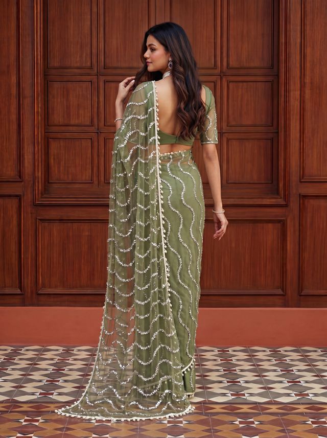 Intricately Bidds handwork embroidered saree
