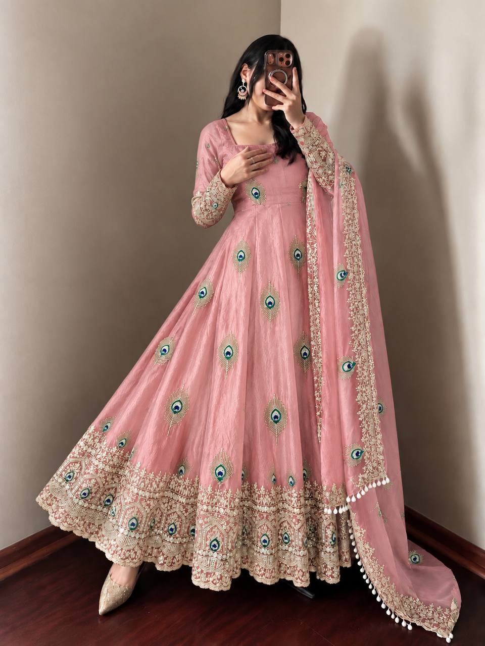 Exclusive Designer Fendy Silk Gown with Heavy Sequence Embroidery – Wedding, Festive & Party Wea