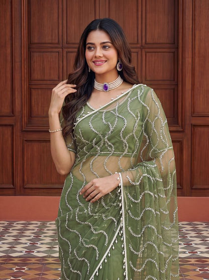 Intricately Bidds handwork embroidered saree