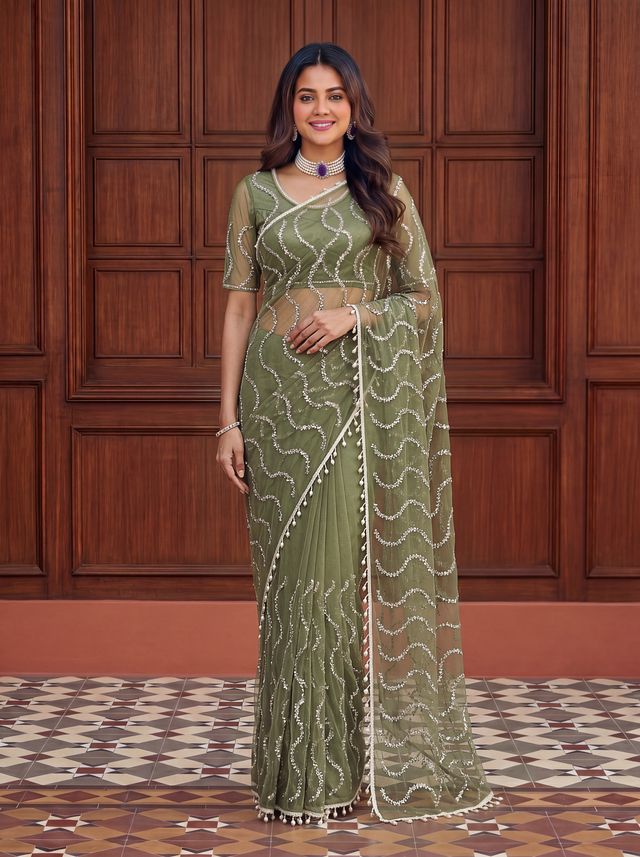Intricately Bidds handwork embroidered saree
