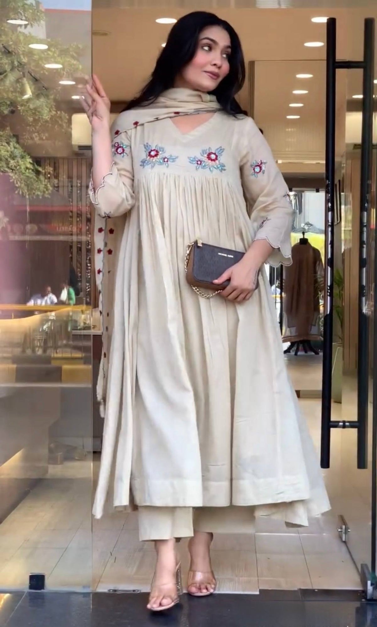 Designer Party Wear & Festival Look | Pure Mulmul Roman Kurti Pant & Dupatta Set