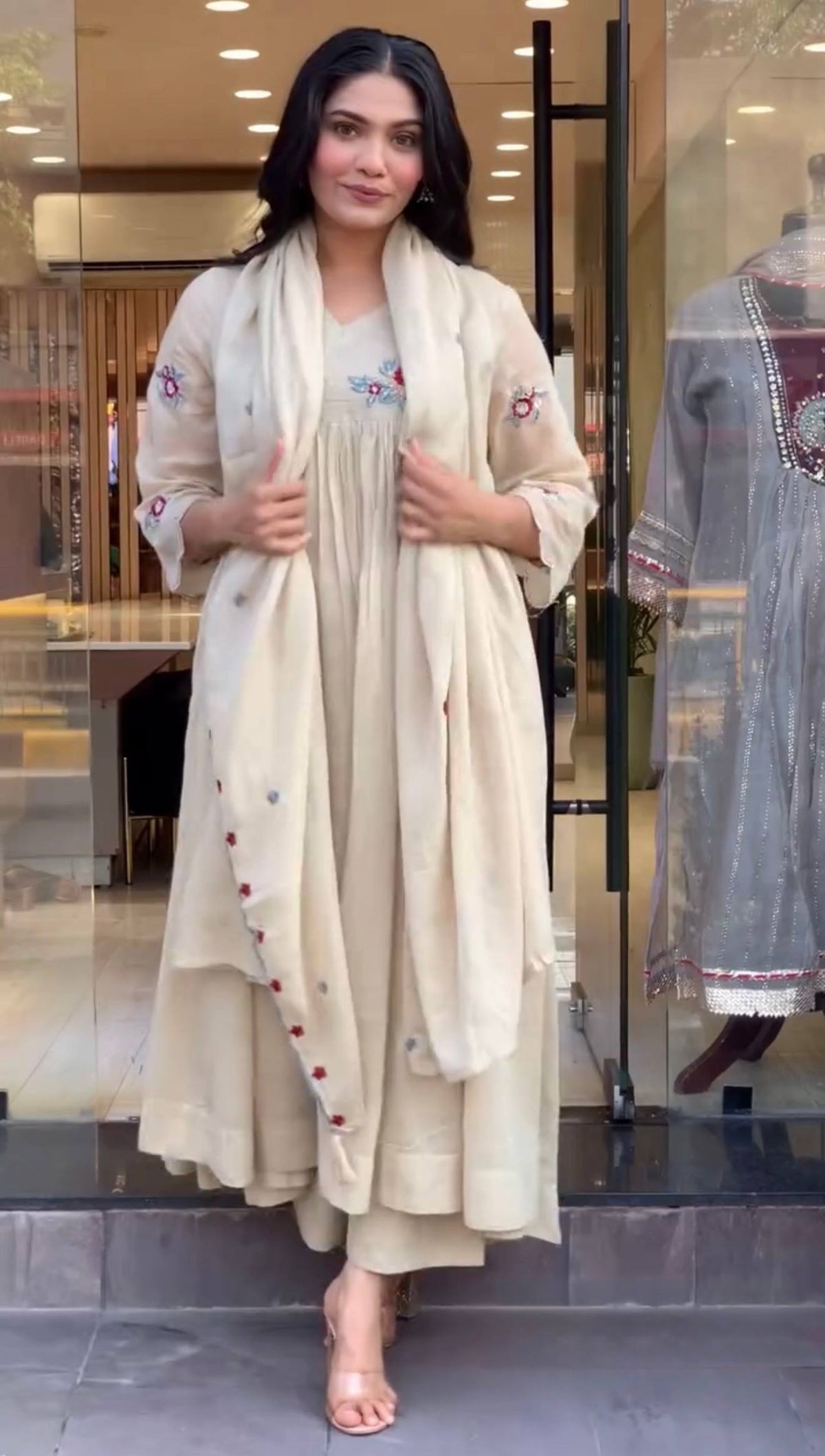 Designer Party Wear & Festival Look | Pure Mulmul Roman Kurti Pant & Dupatta Set