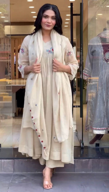 Designer Party Wear & Festival Look | Pure Mulmul Roman Kurti Pant & Dupatta Set