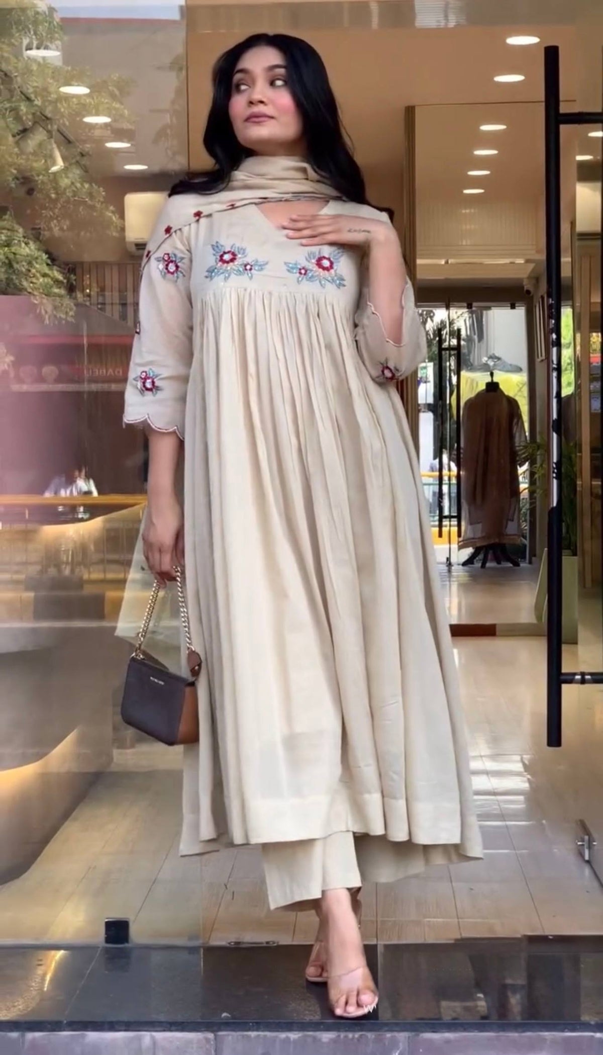 Designer Party Wear & Festival Look | Pure Mulmul Roman Kurti Pant & Dupatta Set
