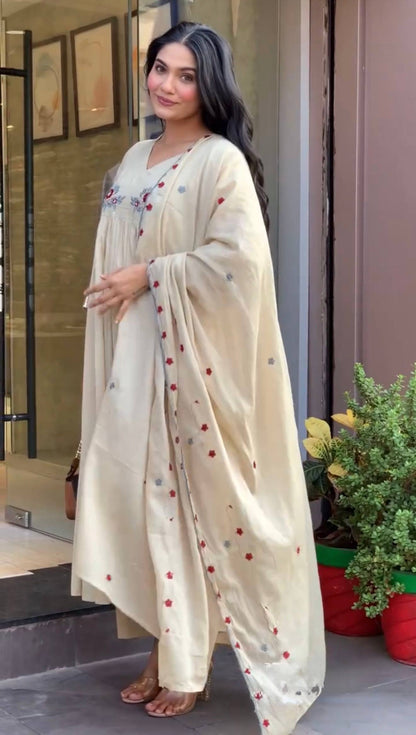 Designer Party Wear & Festival Look | Pure Mulmul Roman Kurti Pant & Dupatta Set