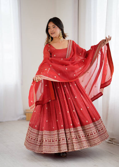 Amrapali Trend Fully Flared Rust Anarkali Gown in Pure Crunchy Silk | Party & Wedding Wear