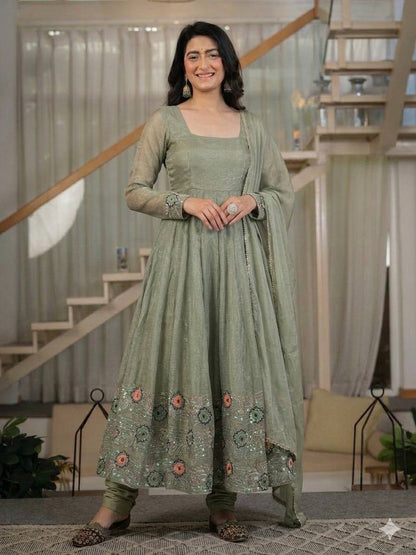 Amrapali Trend Designer Anarkali Gown for Women with Pant & Dupatta