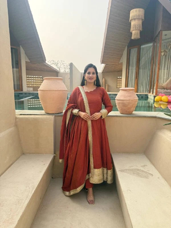 Amrapali Trend Heavy NC Vichitra Embroidered Anarkali Suit Set with Pant & Sequence Dupatta