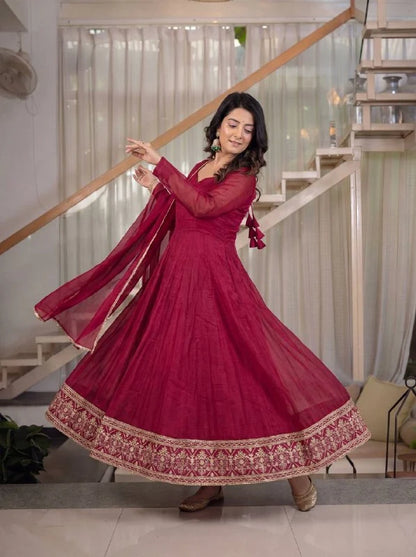 Amrapali Trend Heavy Crunchy Silk Embroidered Anarkali Kurta Set with Pant & Dupatta