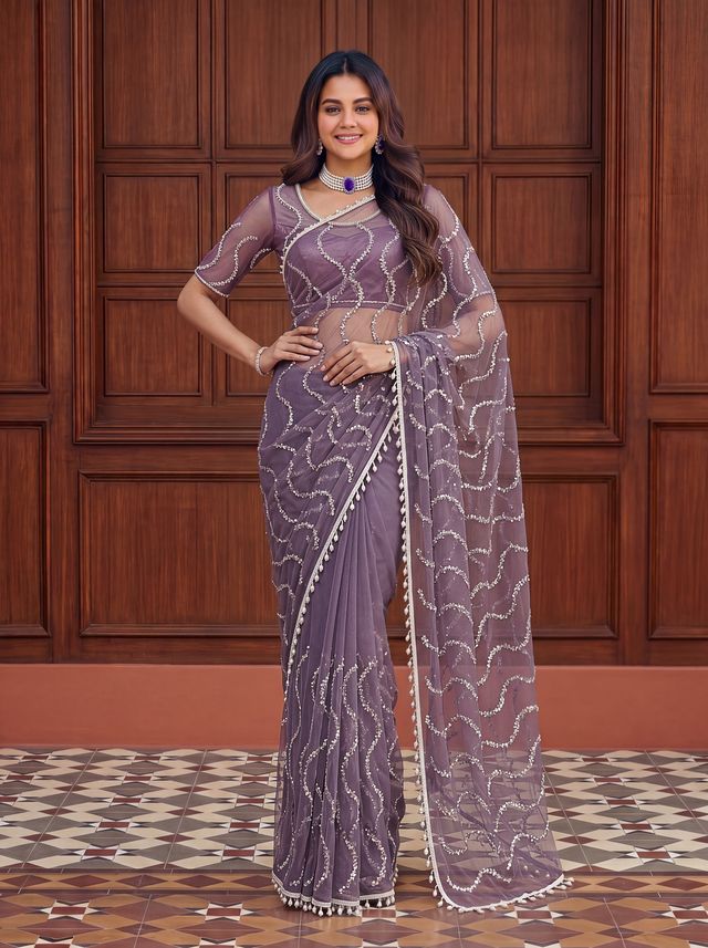 Intricately Bidds handwork embroidered saree