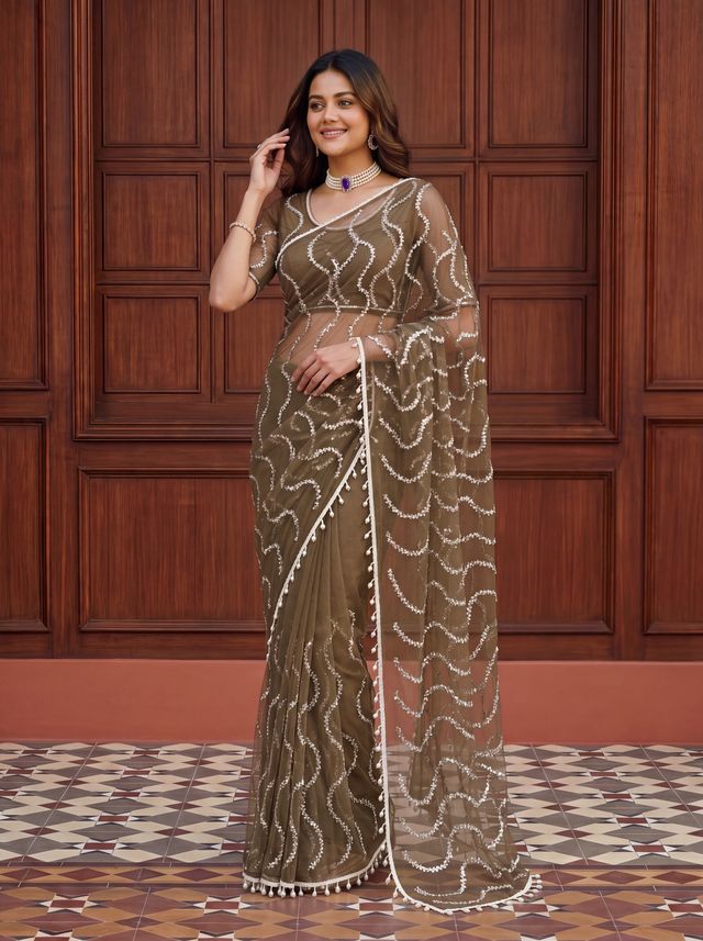 Intricately Bidds handwork embroidered saree