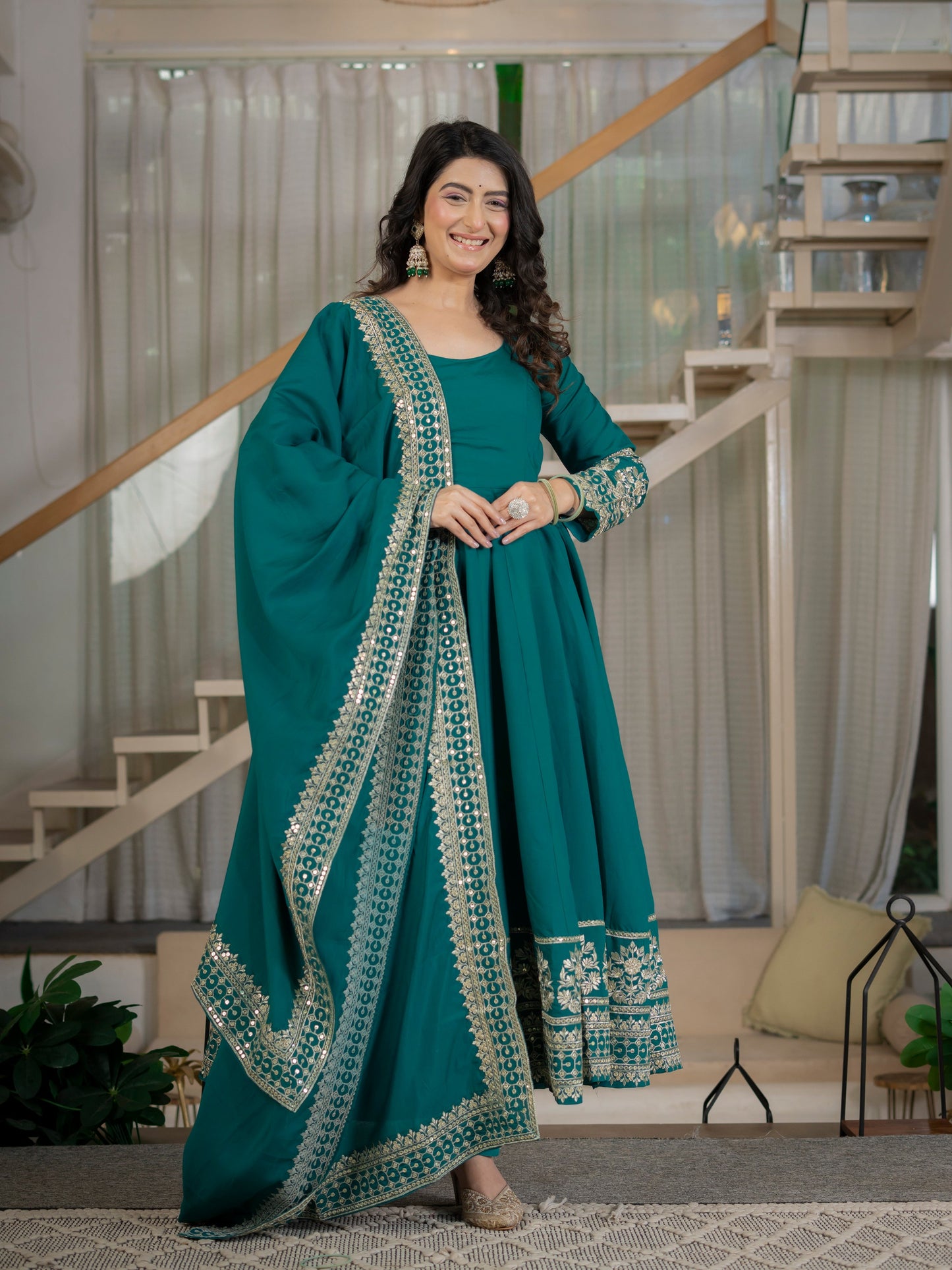 Amrapali Trend Heavy Roman Cotton Silk Embroidered Anarkali Suit Set with Pant & Dupatta