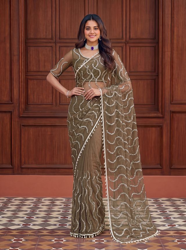Intricately Bidds handwork embroidered saree