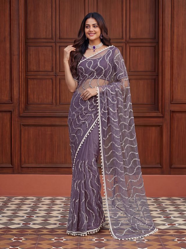 Intricately Bidds handwork embroidered saree