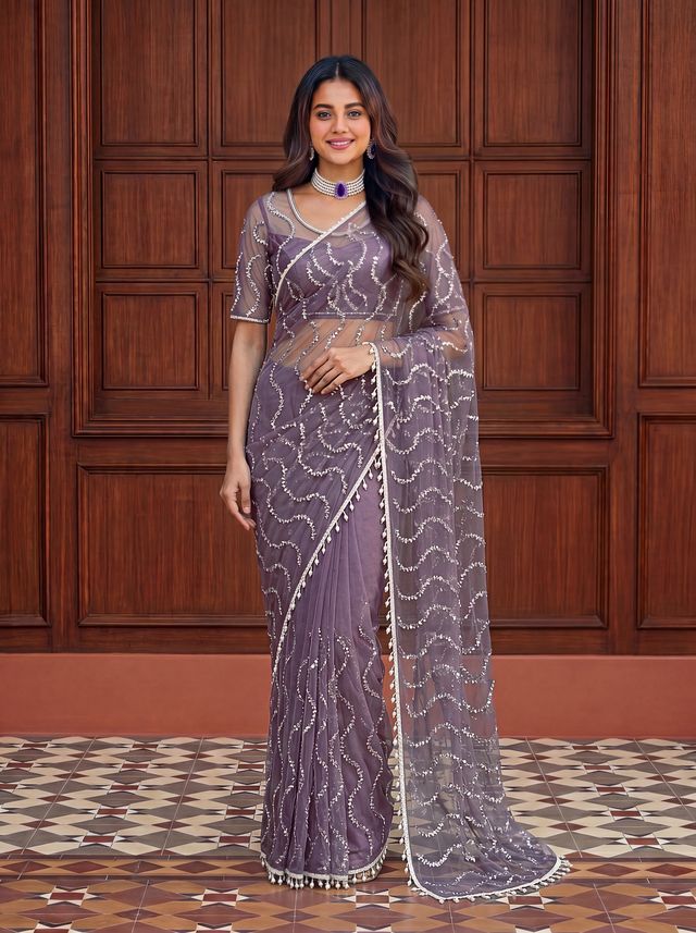 Intricately Bidds handwork embroidered saree