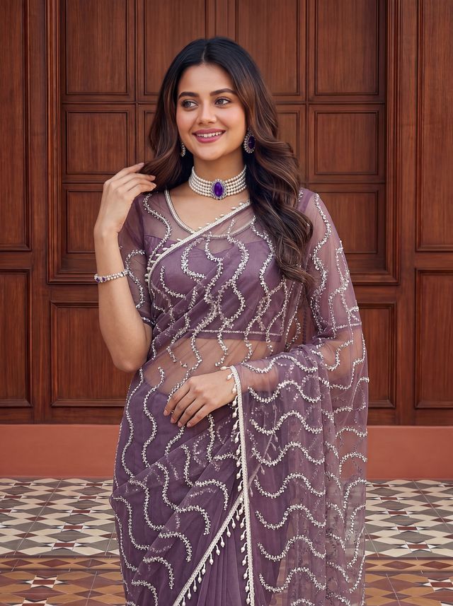 Intricately Bidds handwork embroidered saree