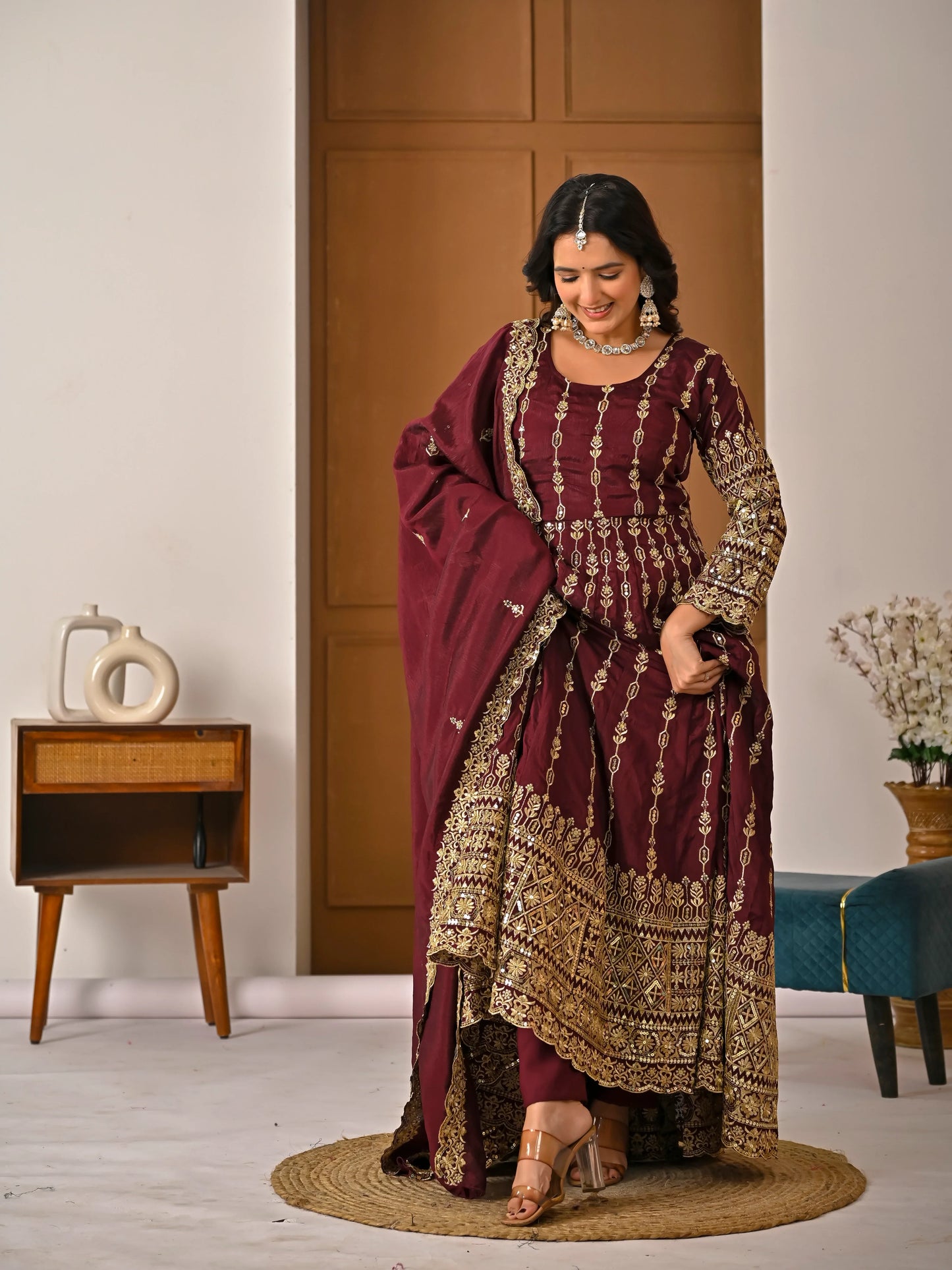 Amrapali Trend Maroon Heavy Embroidered Kurta Palazzo Set with Dupatta | Wedding & Festive Wear