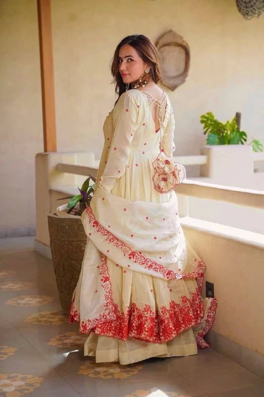 Amrapali Trend Pure Cosmos Silk Anarkali Sharara Set with Embroidered Dupatta