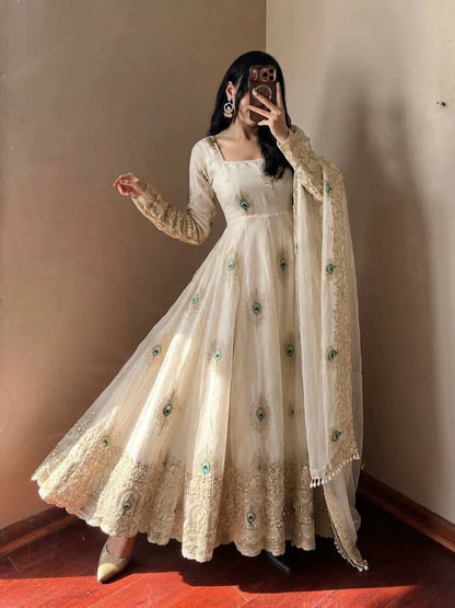 Exclusive Designer Fendy Silk Gown with Heavy Sequence Embroidery – Wedding, Festive & Party Wea