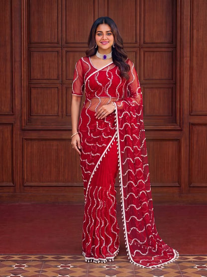 Intricately Bidds handwork embroidered saree