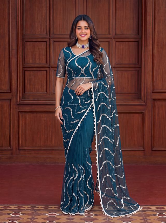 Intricately Bidds handwork embroidered saree