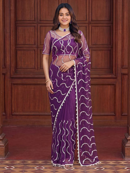Intricately Bidds handwork embroidered saree