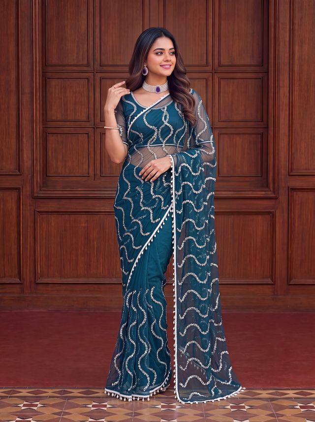 Intricately Bidds handwork embroidered saree