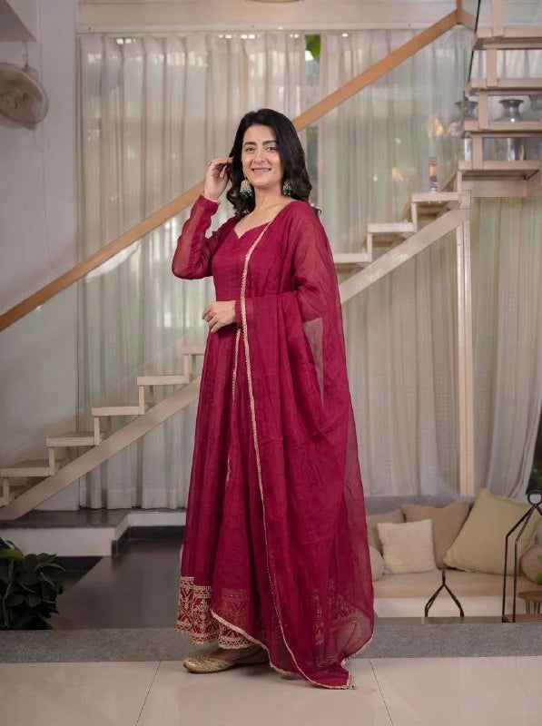 Amrapali Trend Heavy Crunchy Silk Embroidered Anarkali Kurta Set with Pant & Dupatta