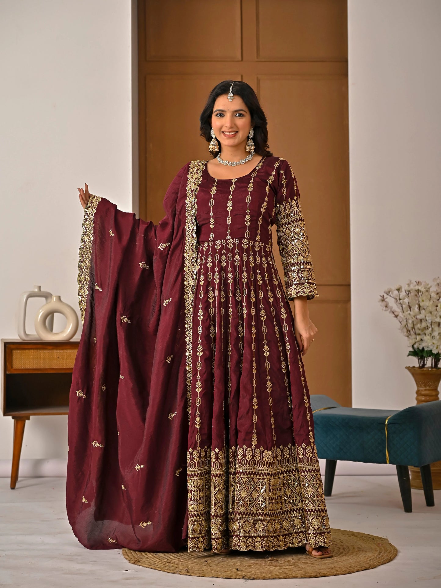 Amrapali Trend Maroon Heavy Embroidered Kurta Palazzo Set with Dupatta | Wedding & Festive Wear