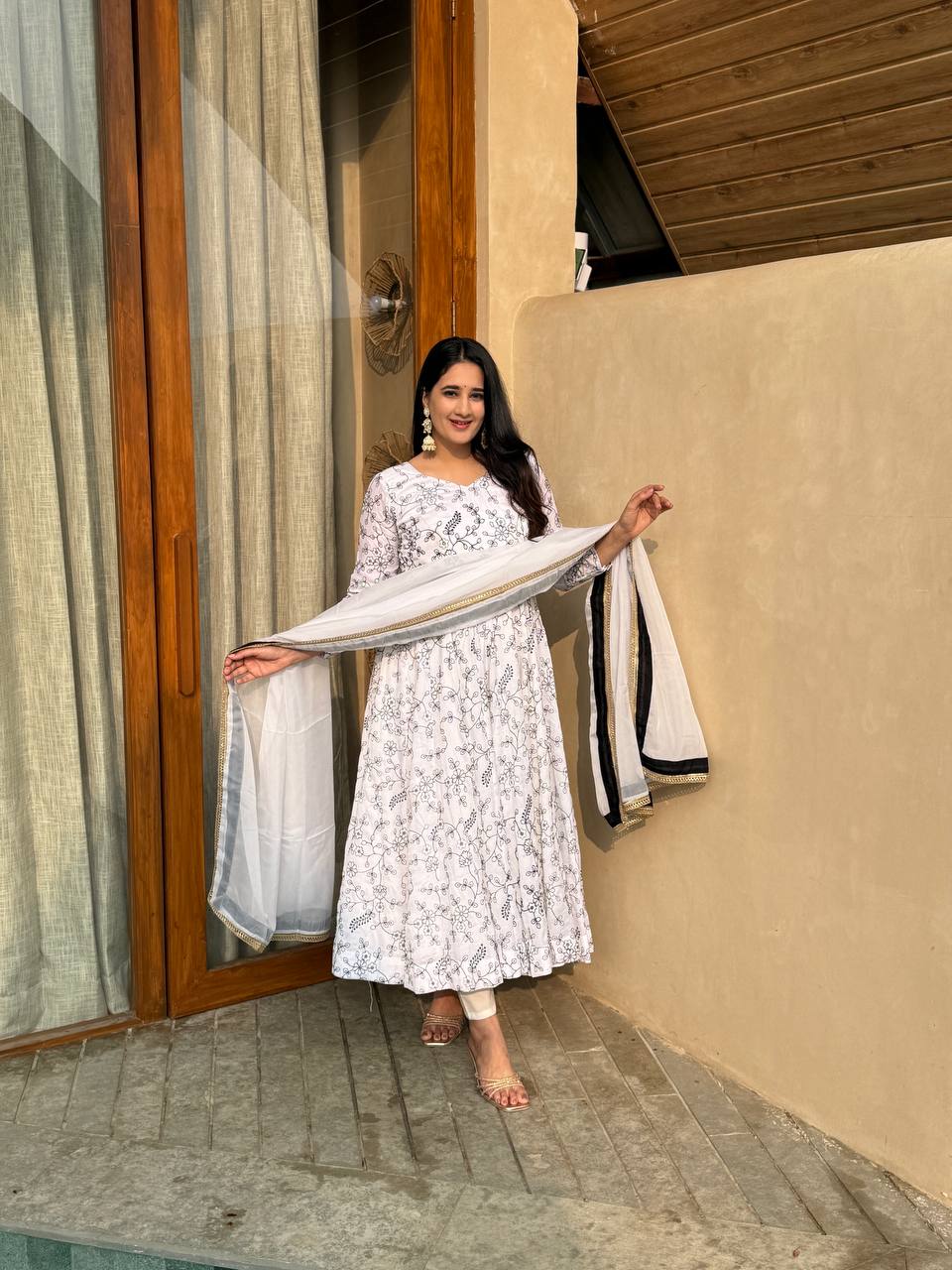 Amrapali Trend Elegant Vichitra Silk Embroidered Anarkali Suit Set with Organza Dupatta