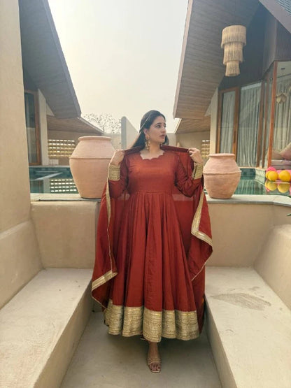 Amrapali Trend Heavy NC Vichitra Embroidered Anarkali Suit Set with Pant & Sequence Dupatta