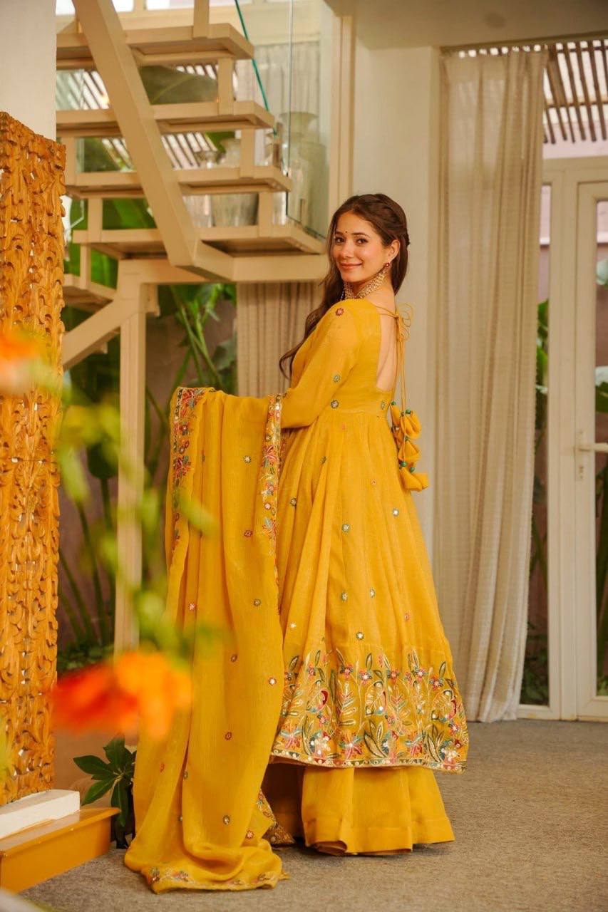 Amrapali Trend Elegant Crunchy Silk Anarkali Suit Set with Palazzo & Embroidered Dupatta for Women