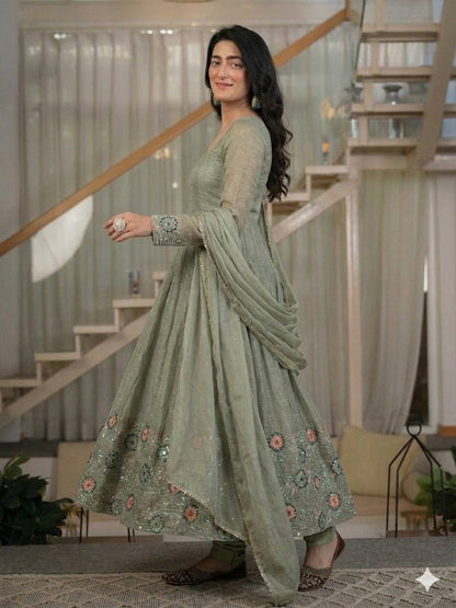 Amrapali Trend Designer Anarkali Gown for Women with Pant & Dupatta