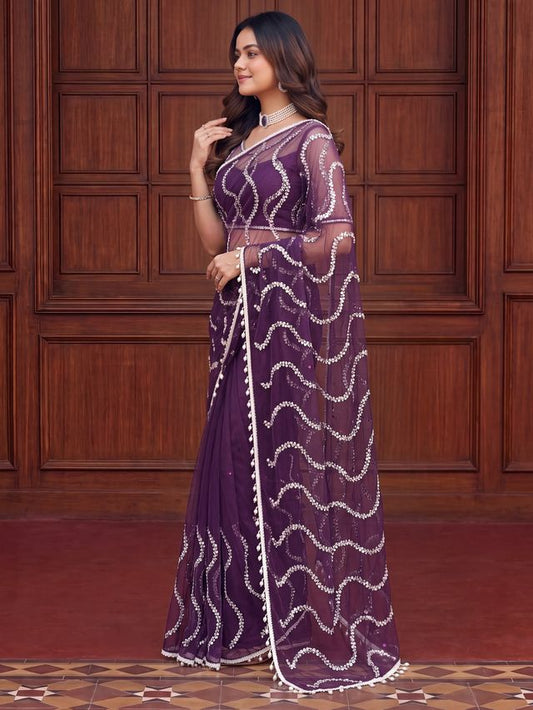 Intricately Bidds handwork embroidered saree