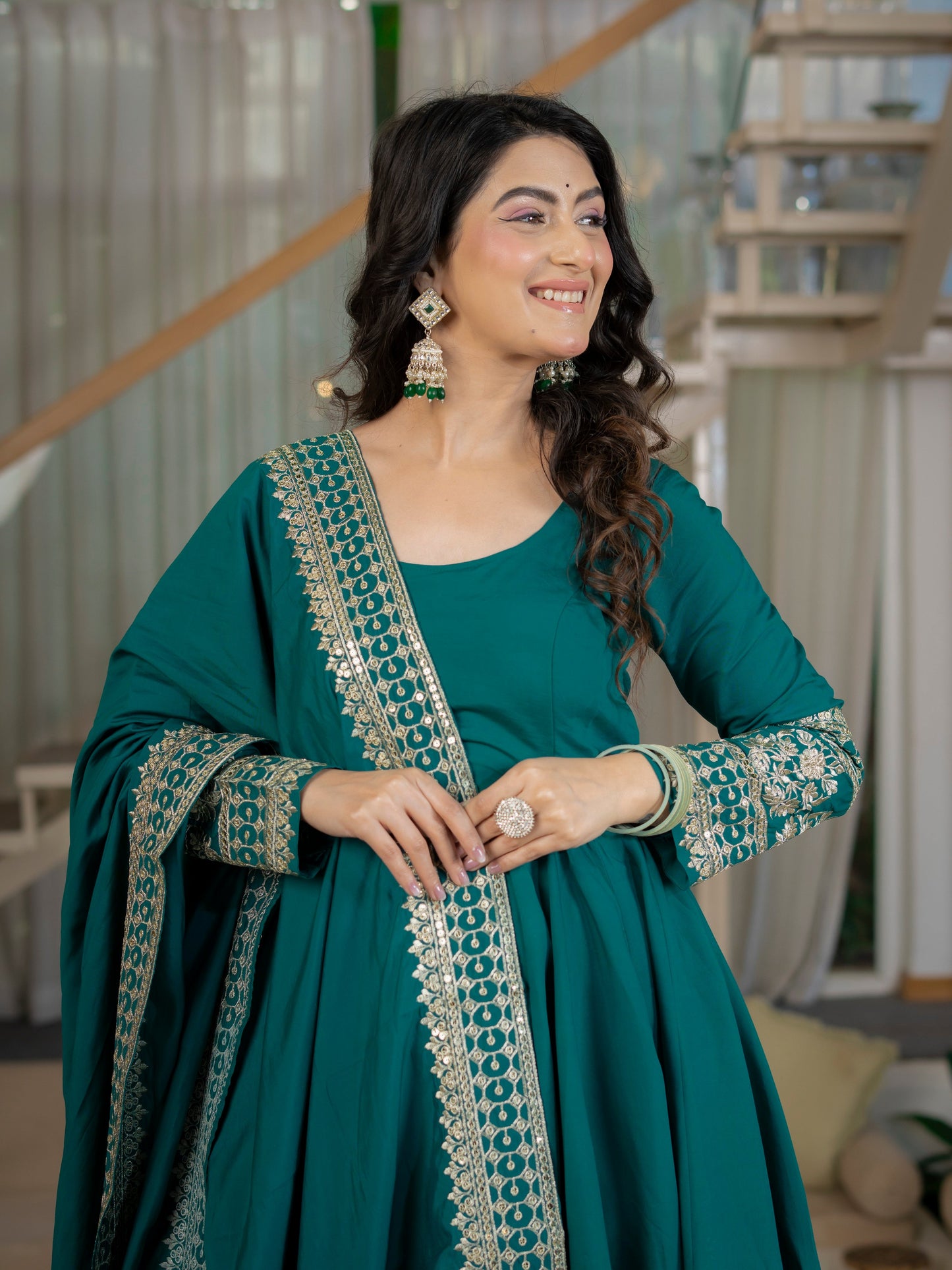Amrapali Trend Heavy Roman Cotton Silk Embroidered Anarkali Suit Set with Pant & Dupatta