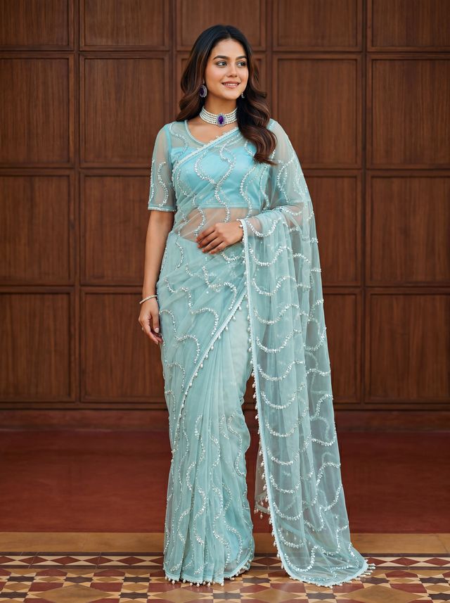 Intricately Bidds handwork embroidered saree