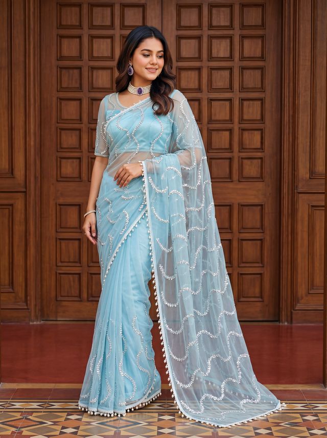 Intricately Bidds handwork embroidered saree