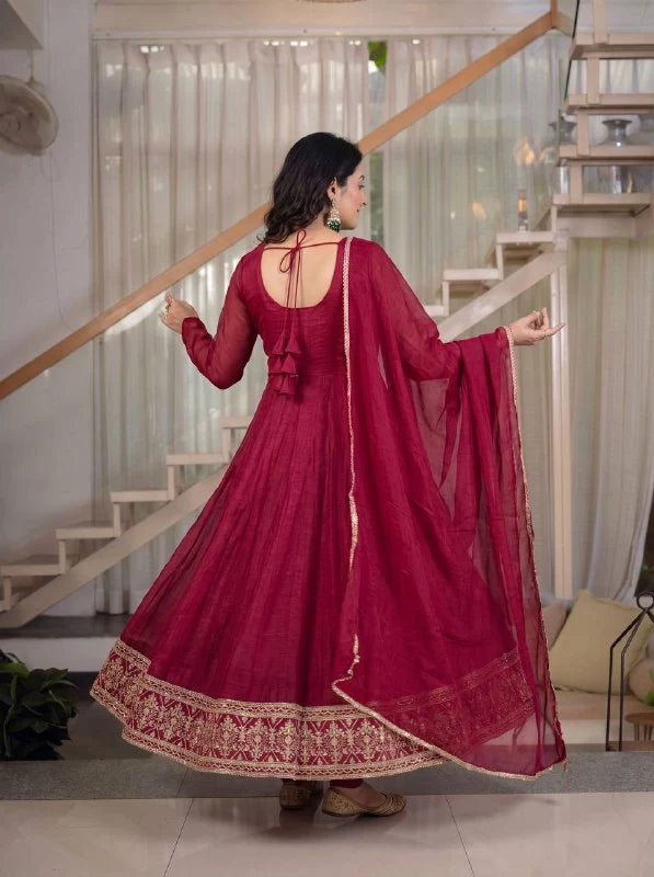 Amrapali Trend Heavy Crunchy Silk Embroidered Anarkali Kurta Set with Pant & Dupatta